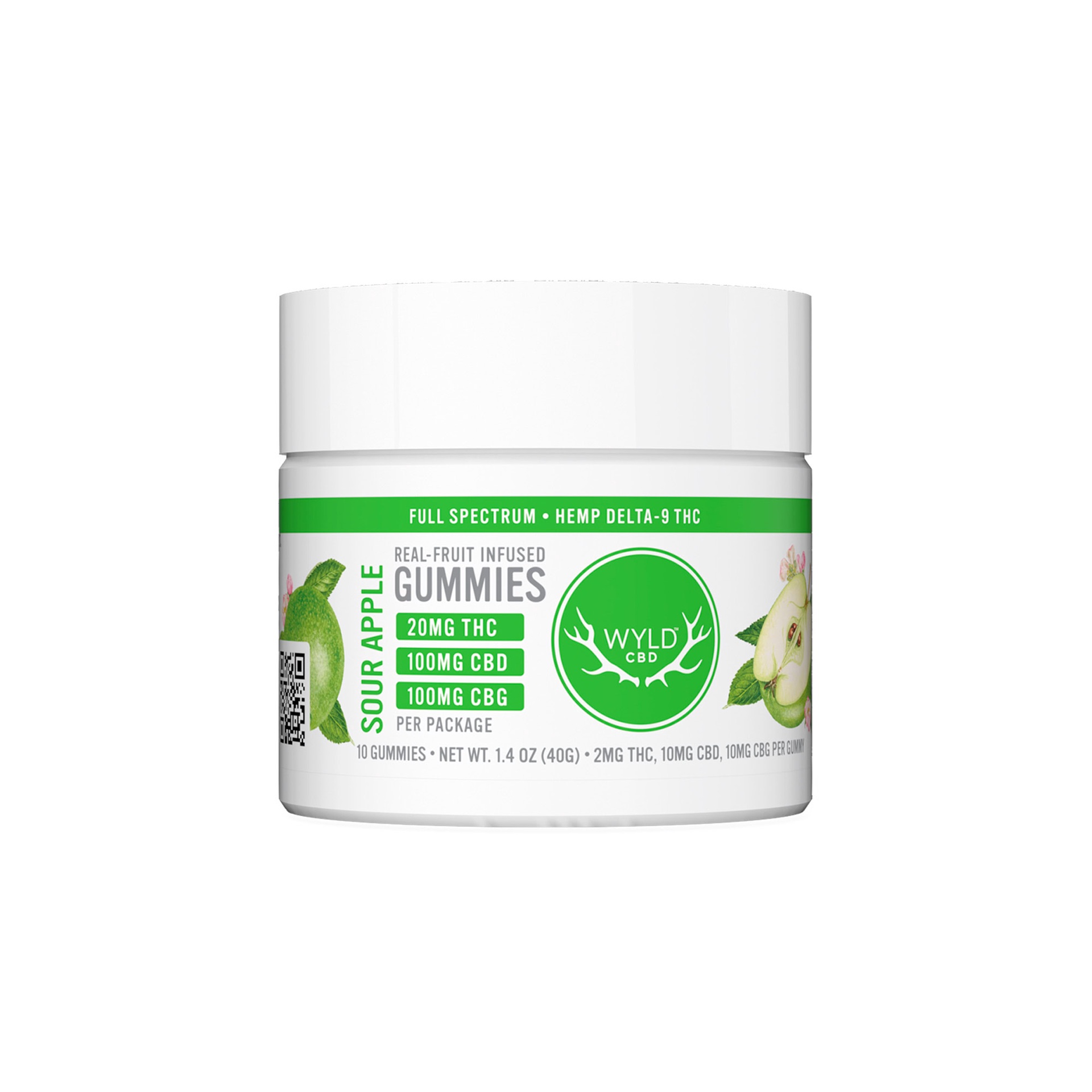 WYLD Sour Apple Hemp Delta-9 20 mg THC 100 mg CBD 100 mg CBG